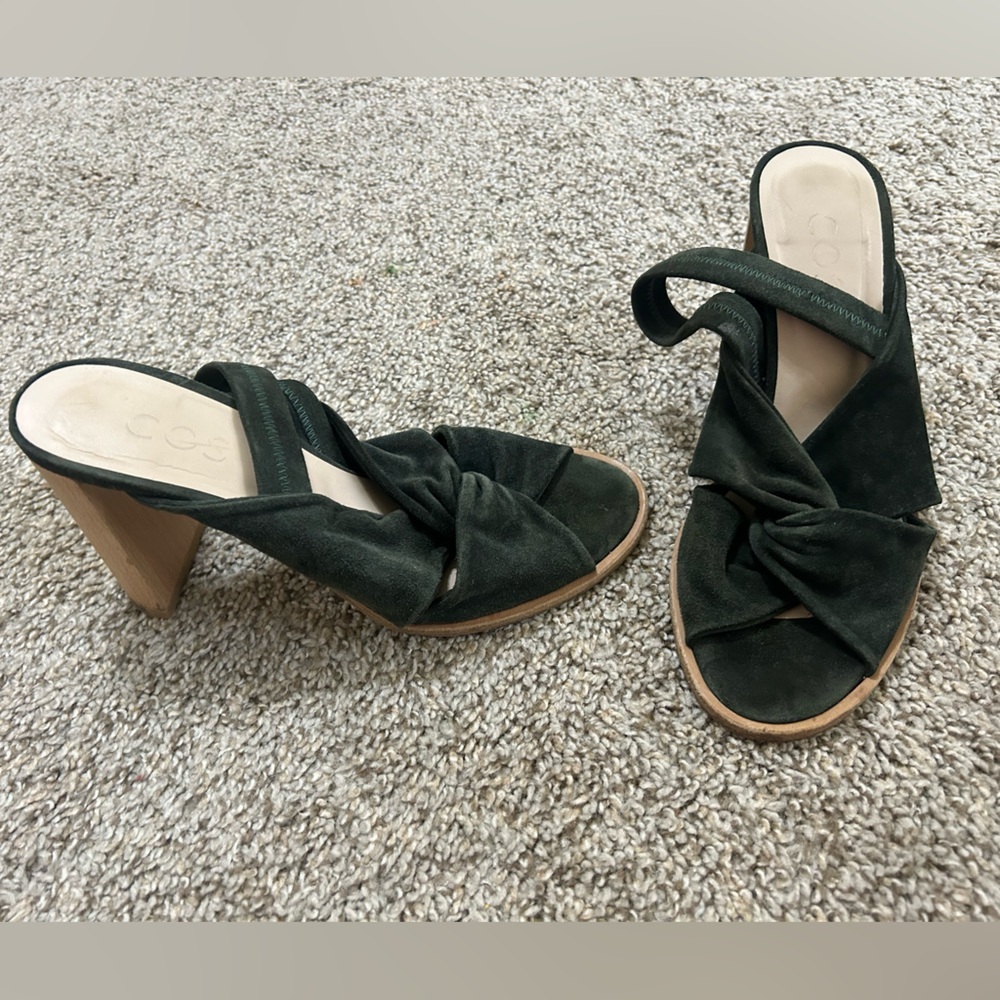 COS Dark Green Suede Knot-Heel Sandal Slingback Size 38 8 Summer Party Women's
